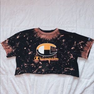 One of a kind Bleach Dyed Champion Crop Top